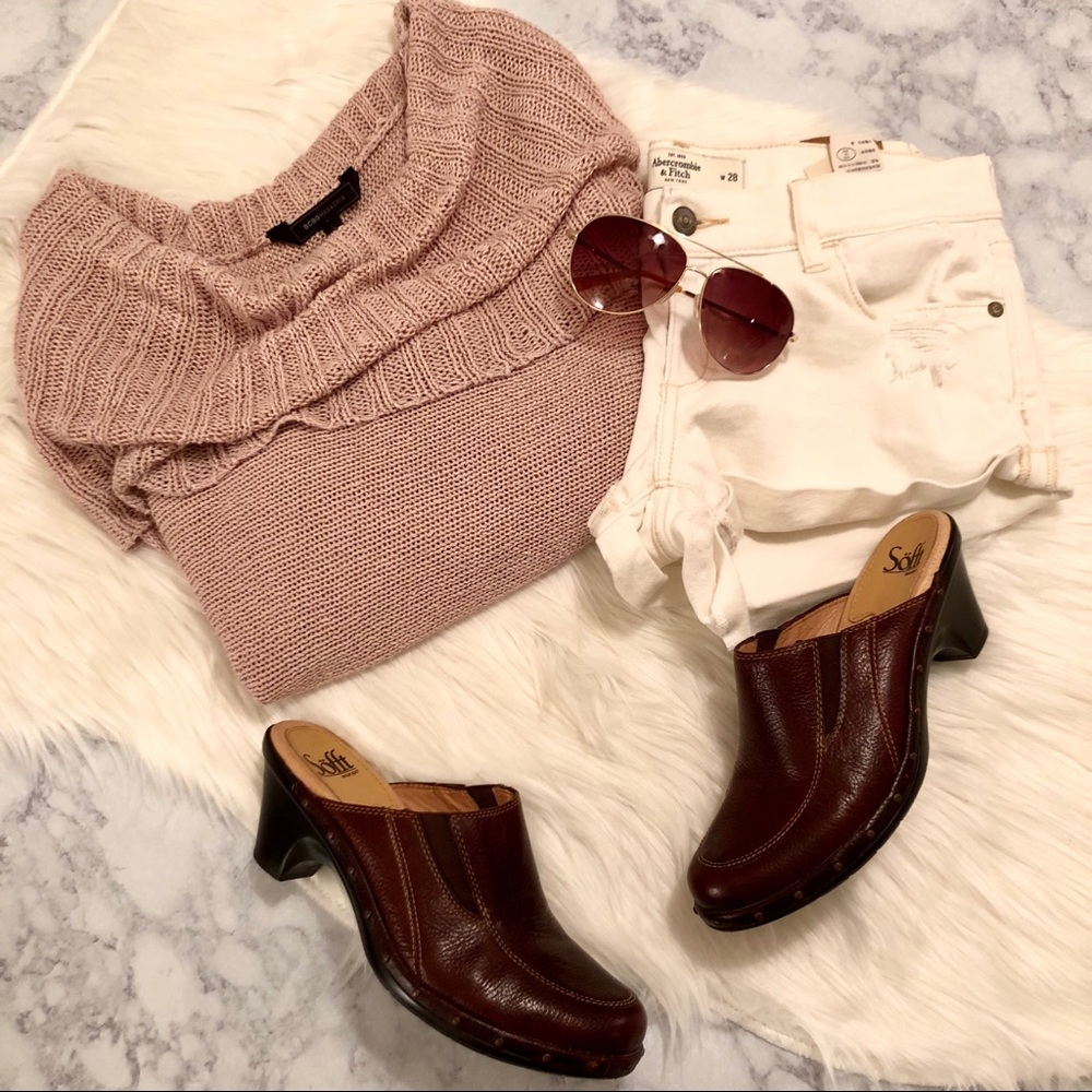 S O F F T : Brown Leather Studded Clog Shoes